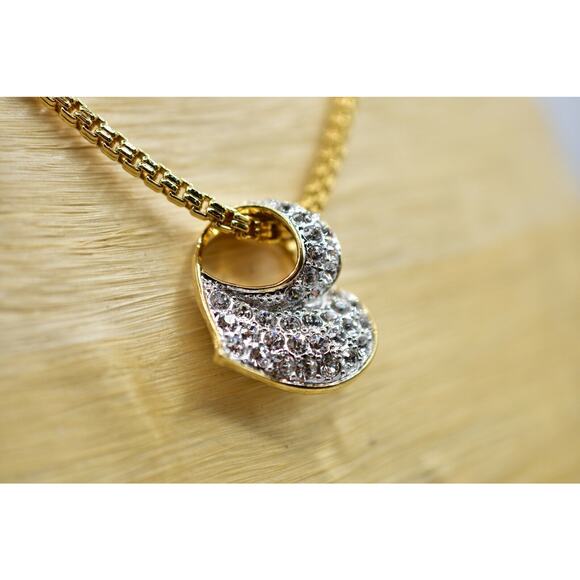 Nolan Miller Vintage Heart Necklace Gold Pave Rhinestone Crystal Signed 90s Bin6 - Picture 5 of 12